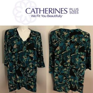 Catherine’s Plus Size Leaf Shirt Blue Green Black